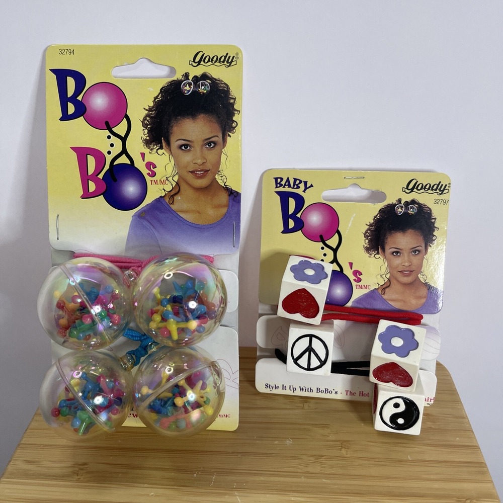 Lot 2‎ Vtg Y2K Goody Baby Bo Bo's Hair Elastic 1997 Peace Sign Heart Ponytailers